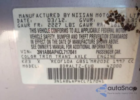 2012 Nissan Sentra 2.0 S из США, поврежденный, VIN 3N1AB6AP4CL717041